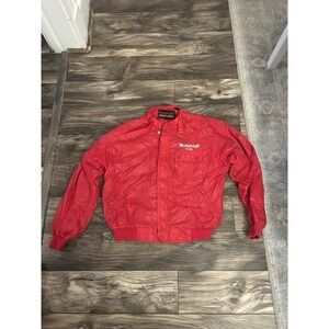 Vtg Motorcraft Racing Cafe Racer Jacket Windbreaker XL Womens Red Distressed 80s